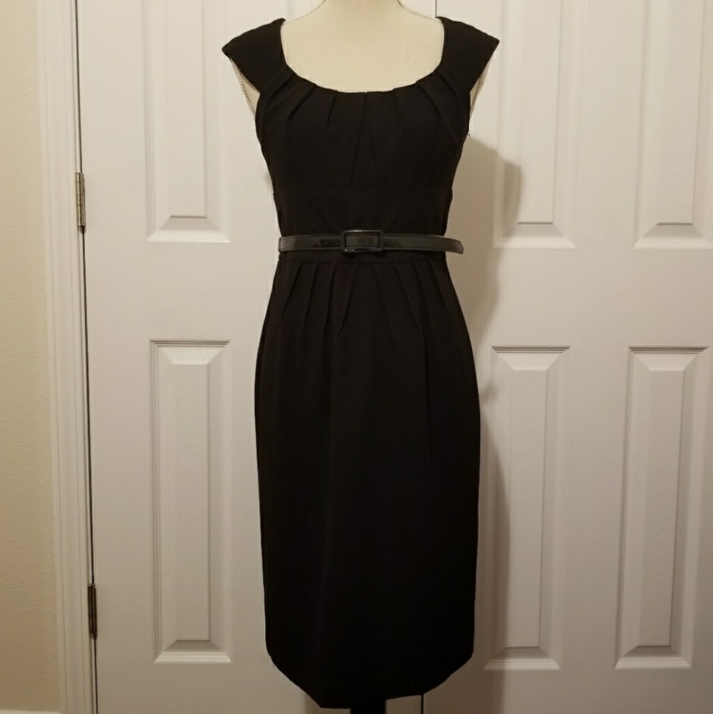 Dress Barn Pleated Black Mini Dress with Belt